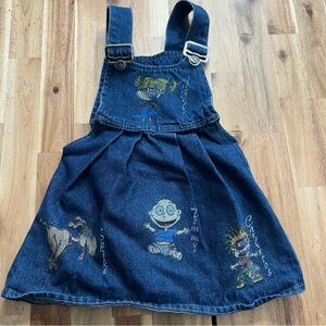 Vintage 90s Rugrats Denim Overall Dress Catchup Nickelodeon Size M 3T 4T